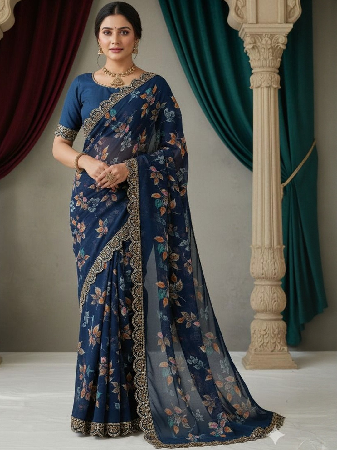 Parvanya Fashion Hub Floral Printed Pure Georgette Saree