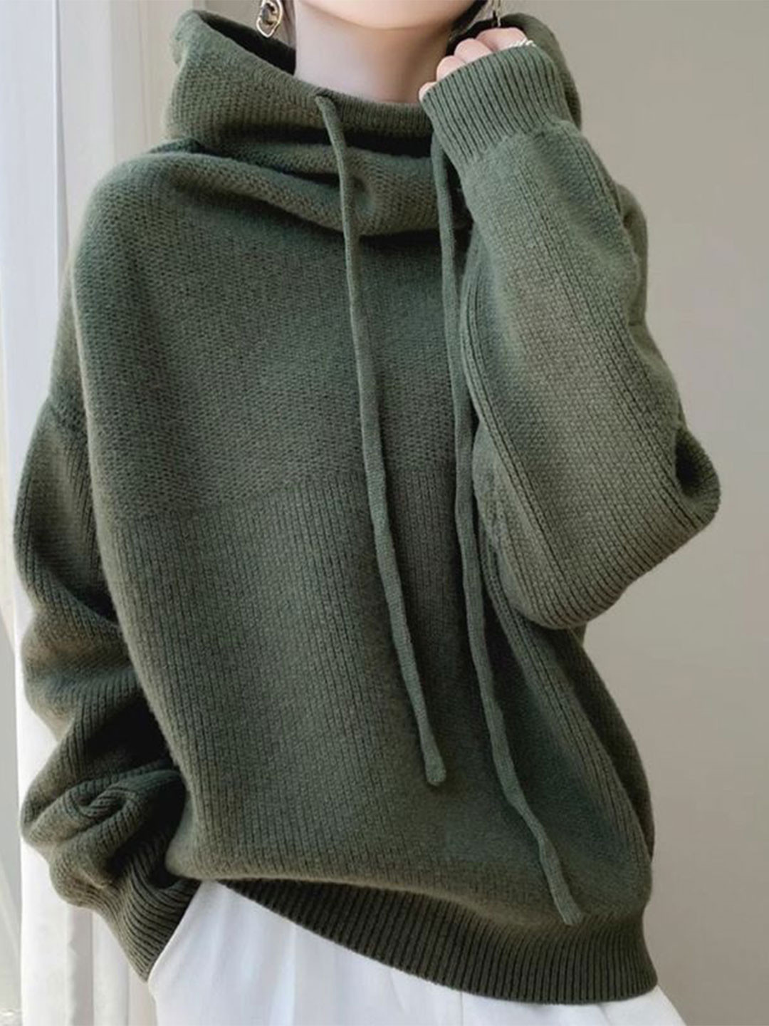 StyleCast Women Solid Long Sleeves Hooded Pullover Knitted Sweater