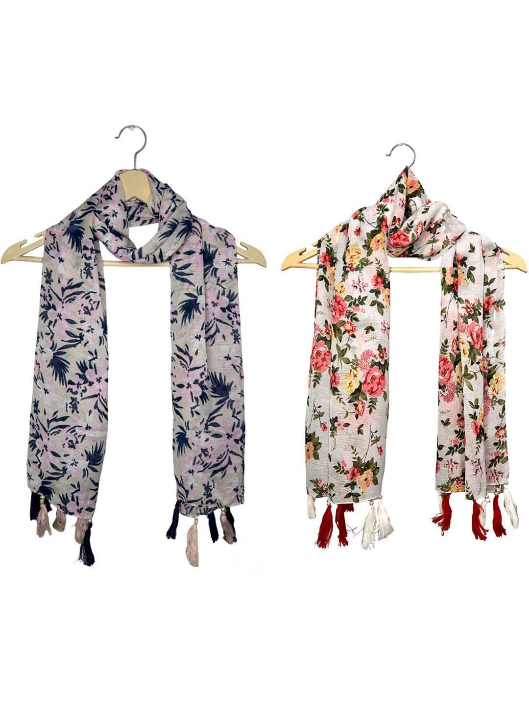 POSHAMPAA be desi Pack of 2 Women Floral Printed Scarf with Tassels