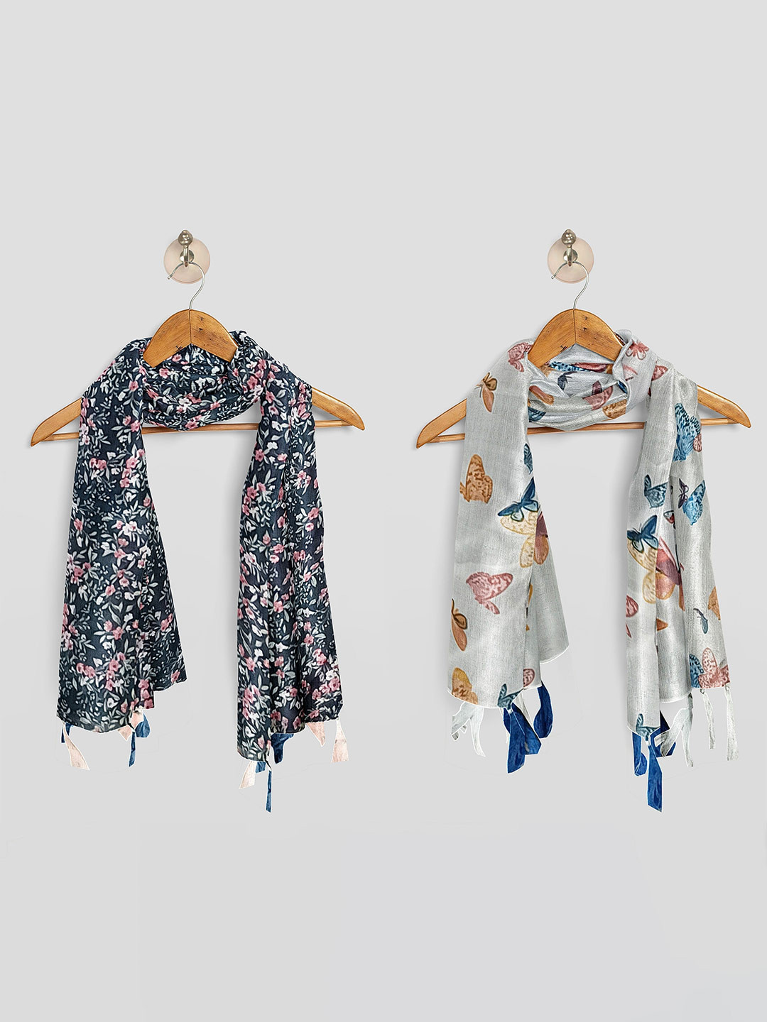POSHAMPAA be desi Women Pack Of 2 Printed Scarf with Tasselled Border