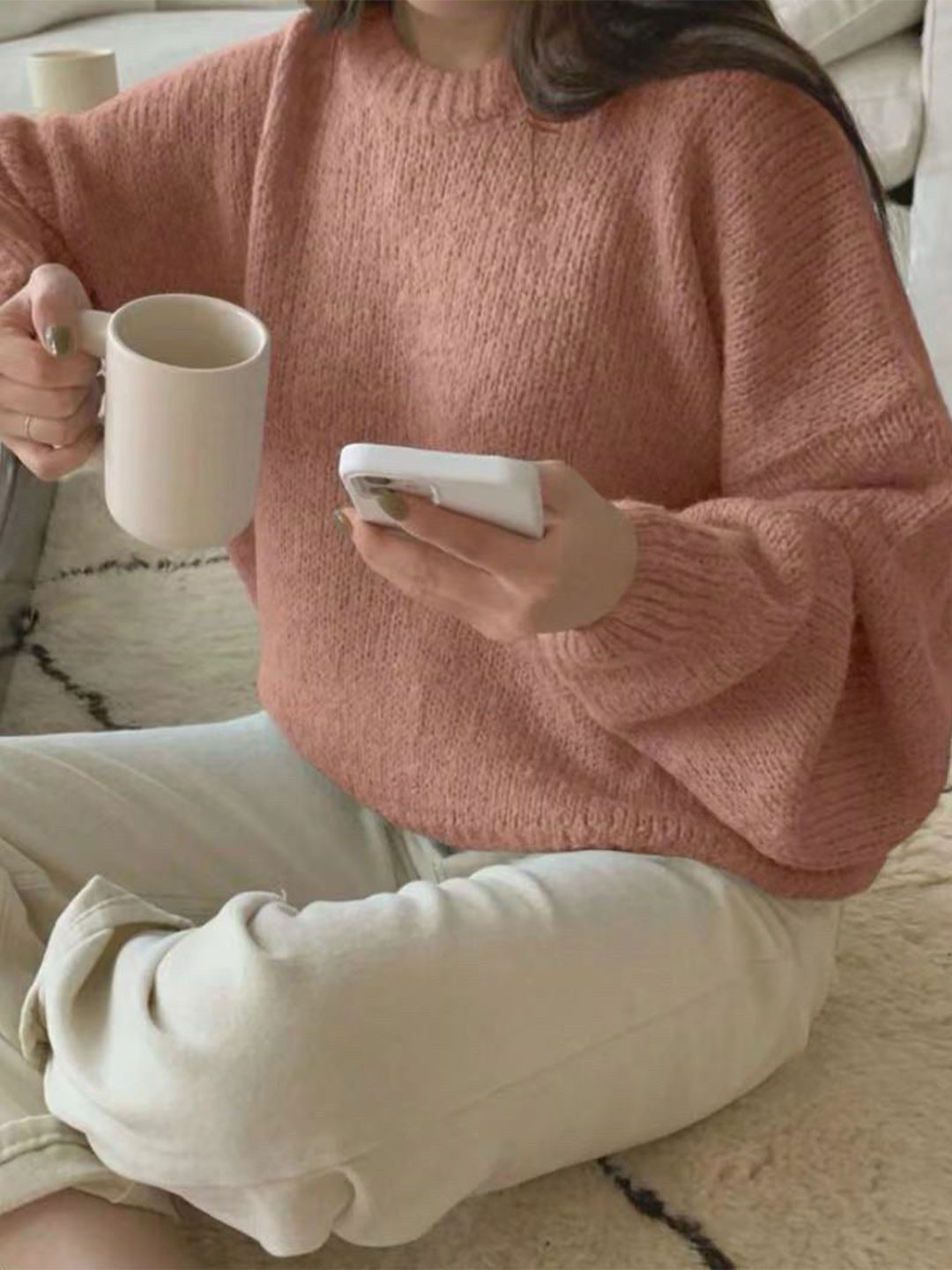 StyleCast Women Round Neck Oversized Balloon Sleeve Knit Sweater