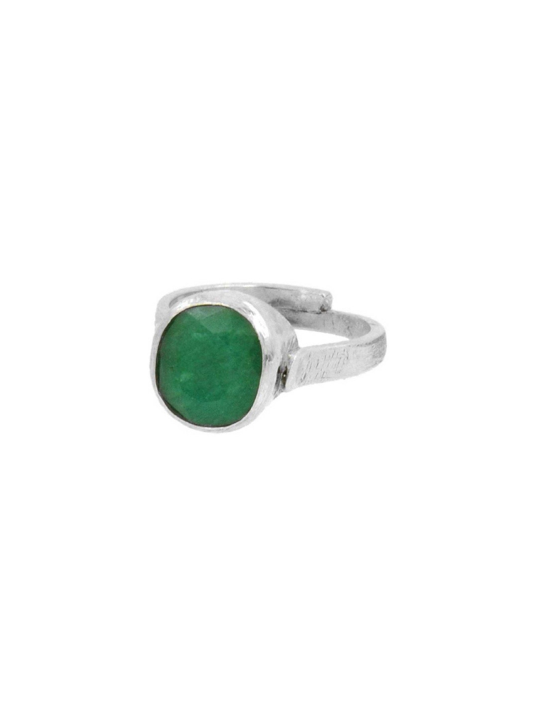 RAVIOUR LIFESTYLE Unisex Silver-Plated Emerald Stone Finger Ring