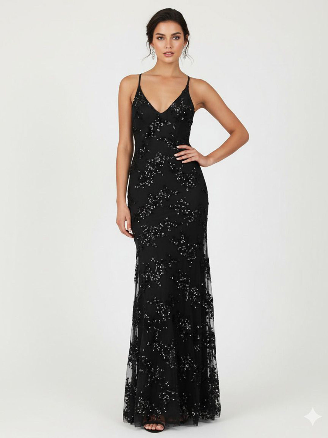 bebe Women Embellished Sequined Bling & Sparkly Party Wear Maxi Dress