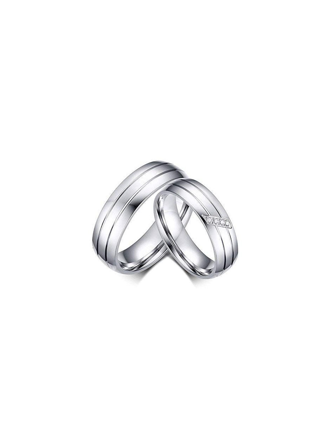 Moneekar Jewels Unisex Set of 2 Titanium Silver-Toned Couple Finger Rings
