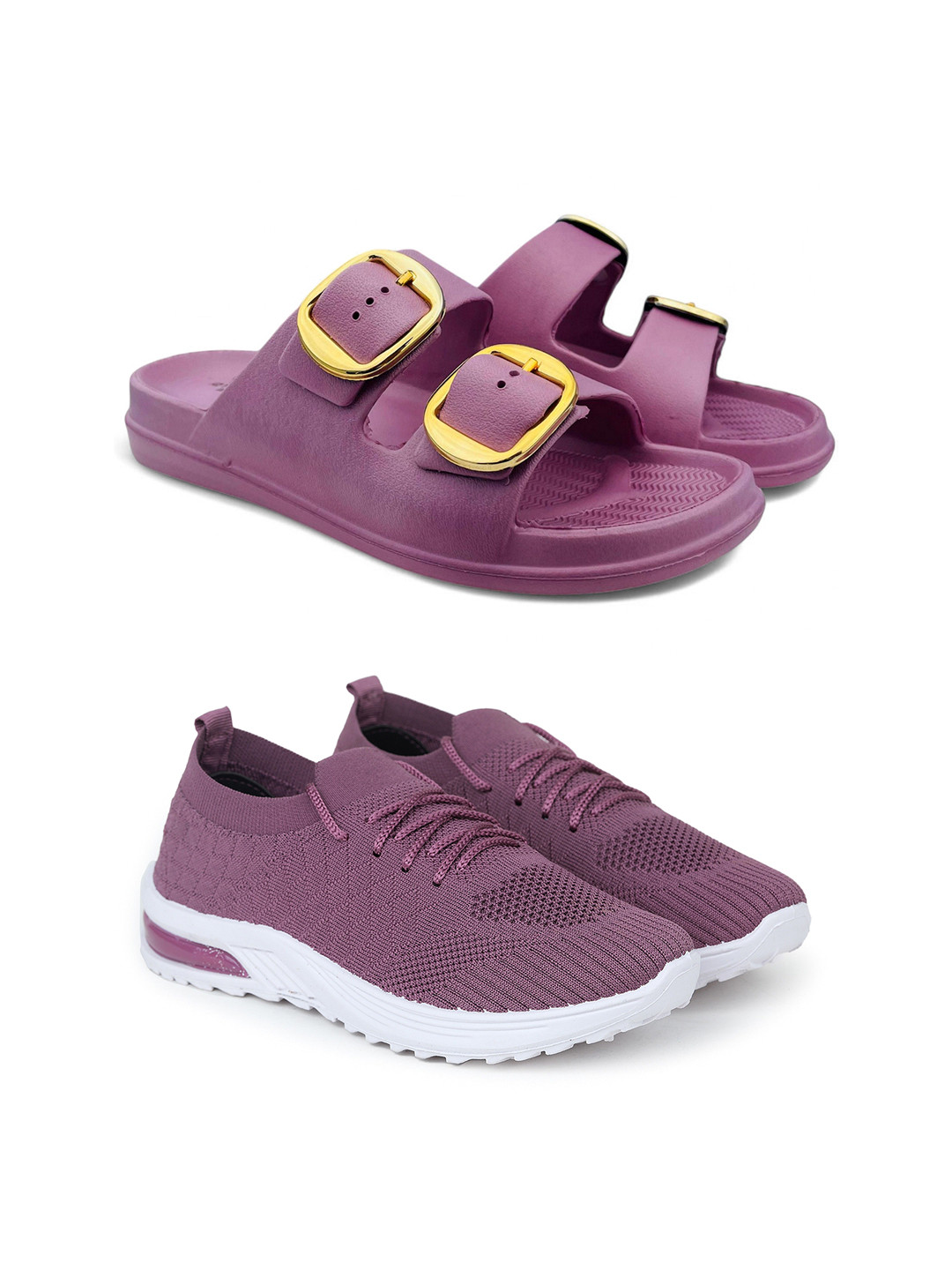 FABBMATE Women Pack of 2 Lace-Ups Sneakers & Flip Flops