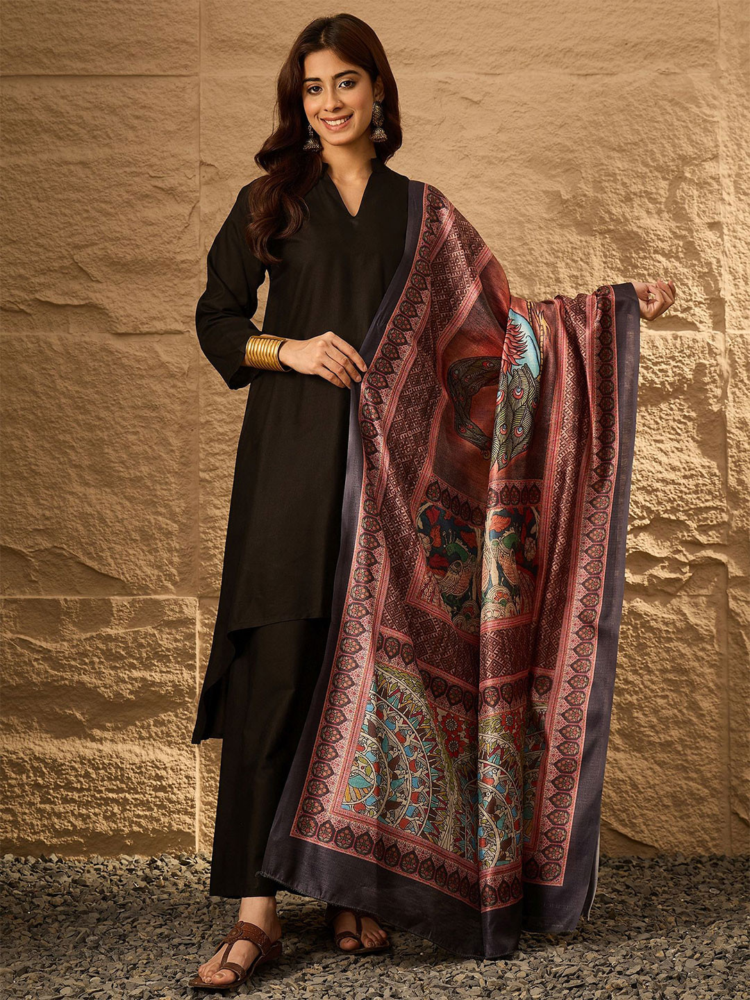 InWeave Peacock Printed Dupatta
