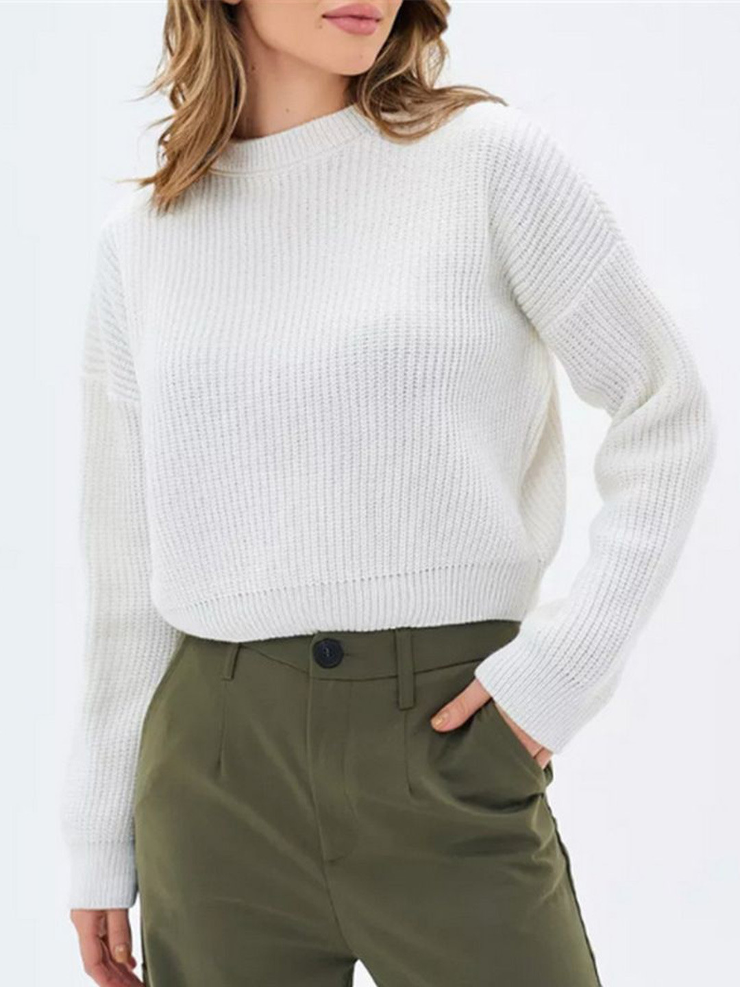 StyleCast Women Ribbed Self Design Oversized Pullover Sweater