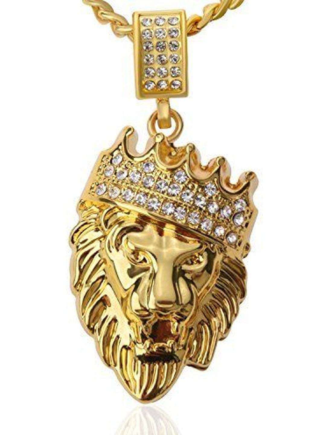 Moneekar Jewels Men Gold-Plated Lion Charm Pendant Stainless Steel Chain