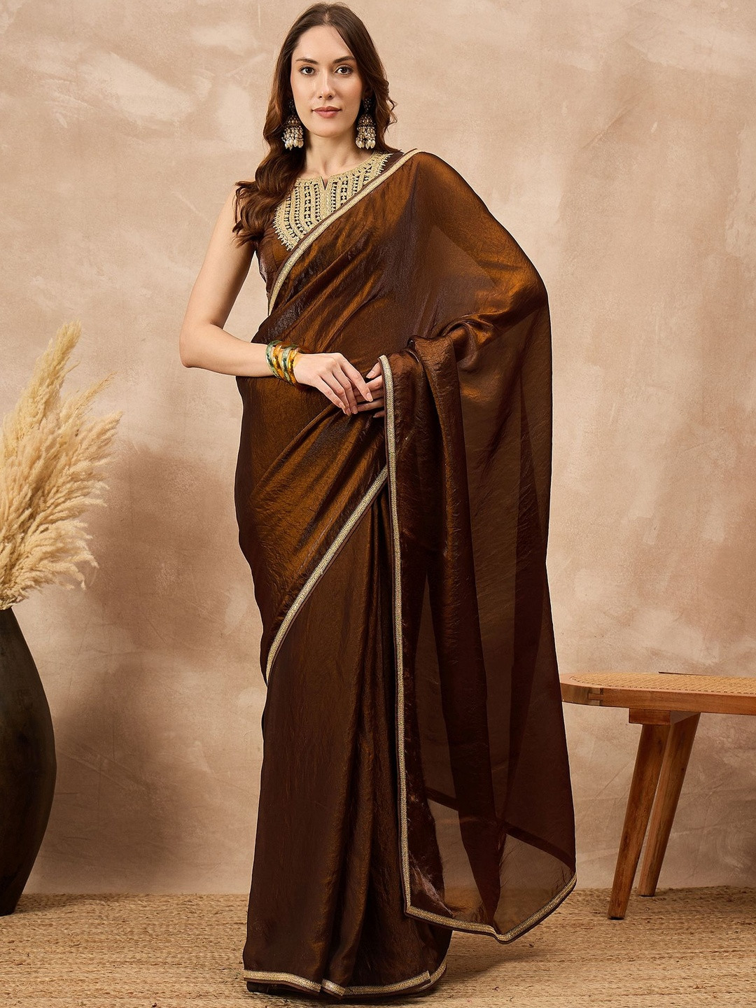 all about you Embellished Border Organza  Saree with Coding Lace