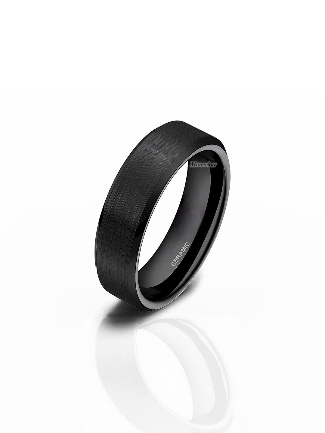 Moneekar Jewels Unisex Black Ceramic Bevelled Finger Ring
