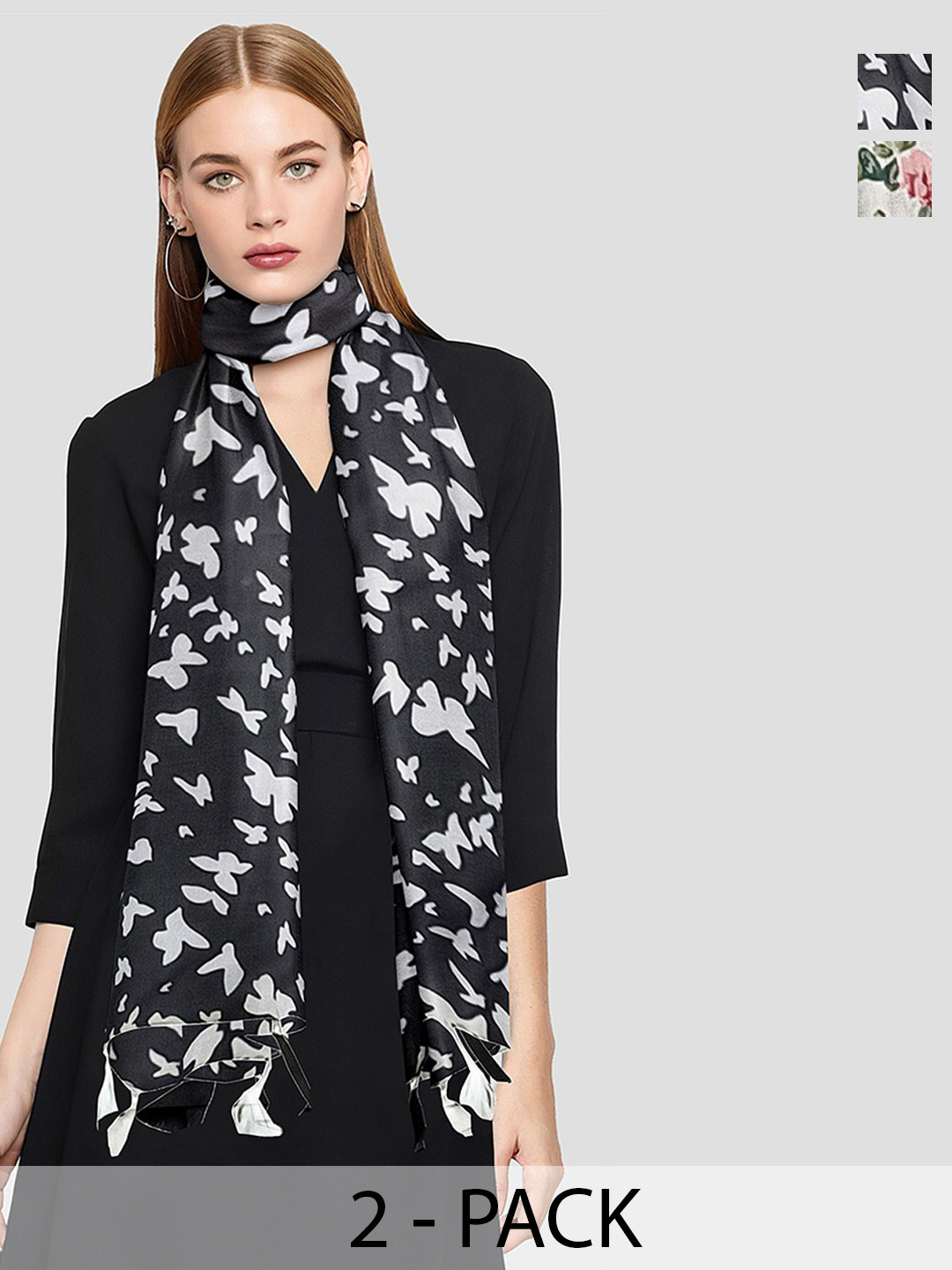 POSHAMPAA be desi Women Pack Of 2 Printed Scarf