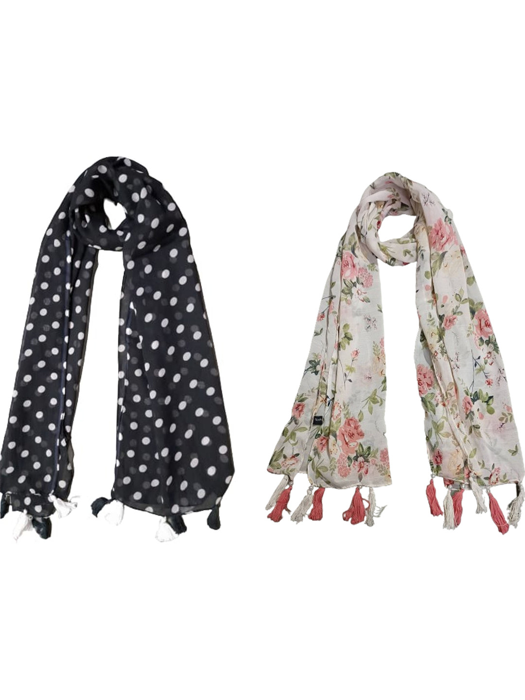 POSHAMPAA be desi Women Pack of 2 Printed Scarf with Tassells