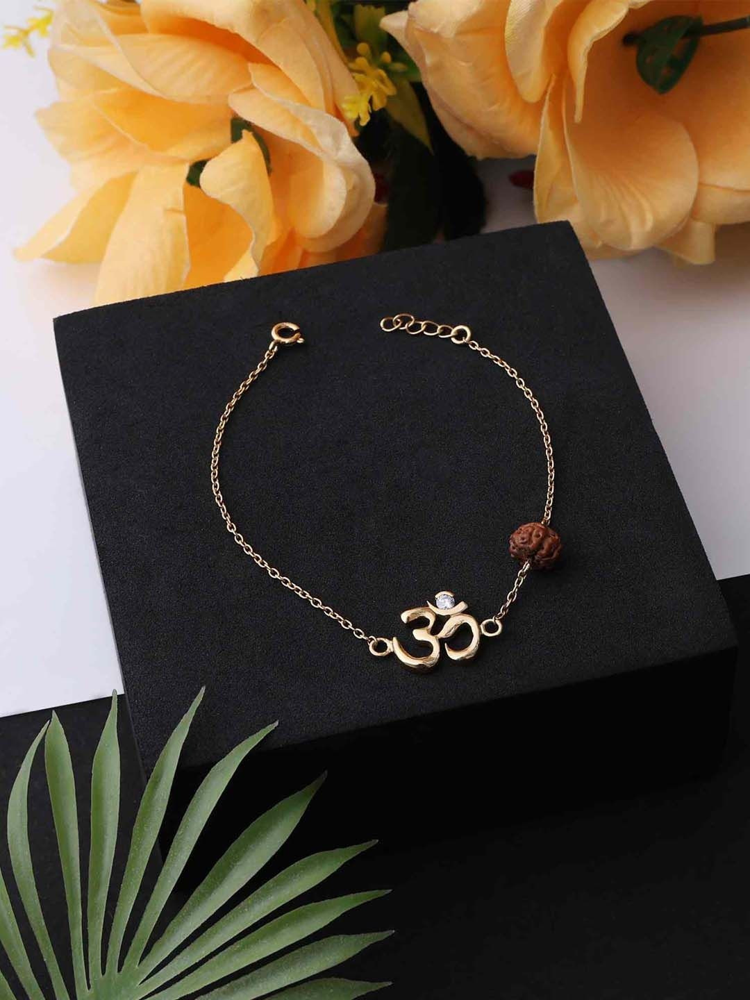 Soraya Luxe 925 Silver 18K Gold-Plated Moissanite Diamond Om Rudraksha Wraparound Bracelet