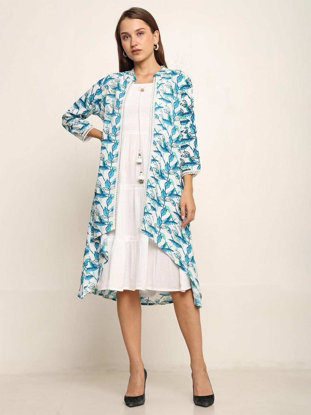 NG FASHION Women Fit and Flare White Midi Length Dress