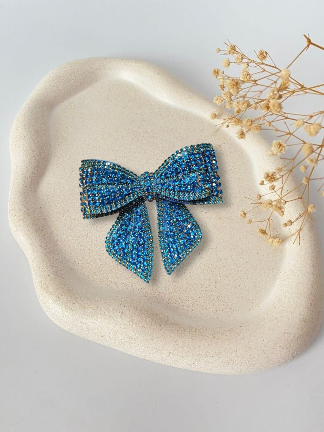 Trend By Kimaayra Women Blue Rhinestone Embellished Hair Bow