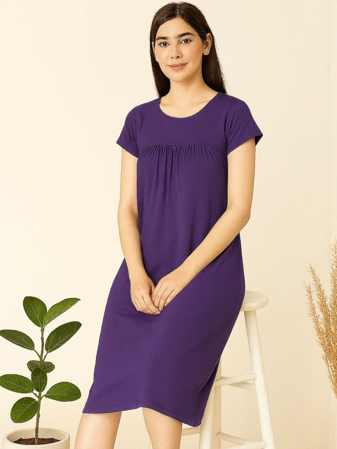 zebu Women Polyester Round Neck Nightdress