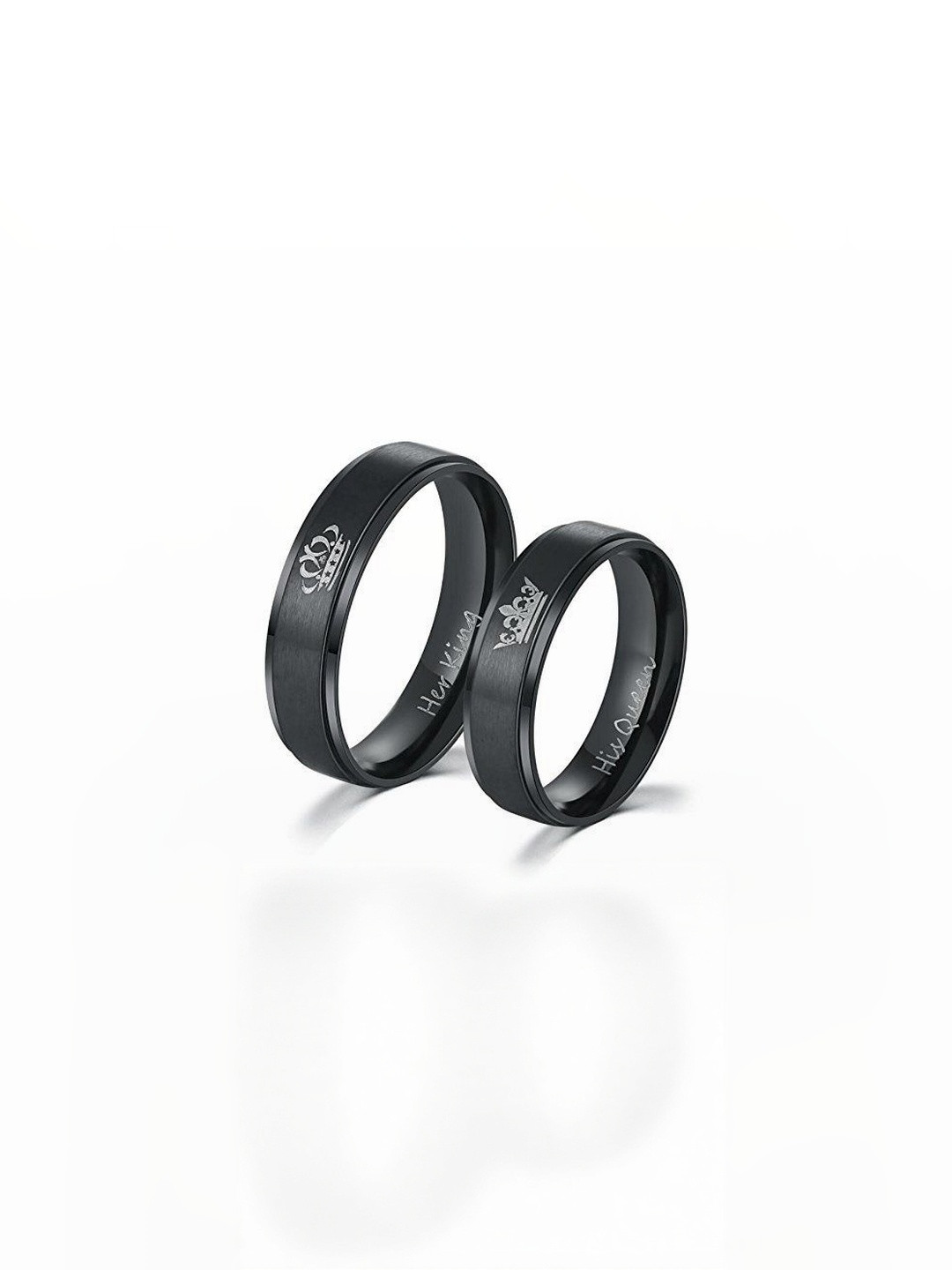 Moneekar Jewels Unisex Set of 2 Black Stainless Steel Couple Finger Rings