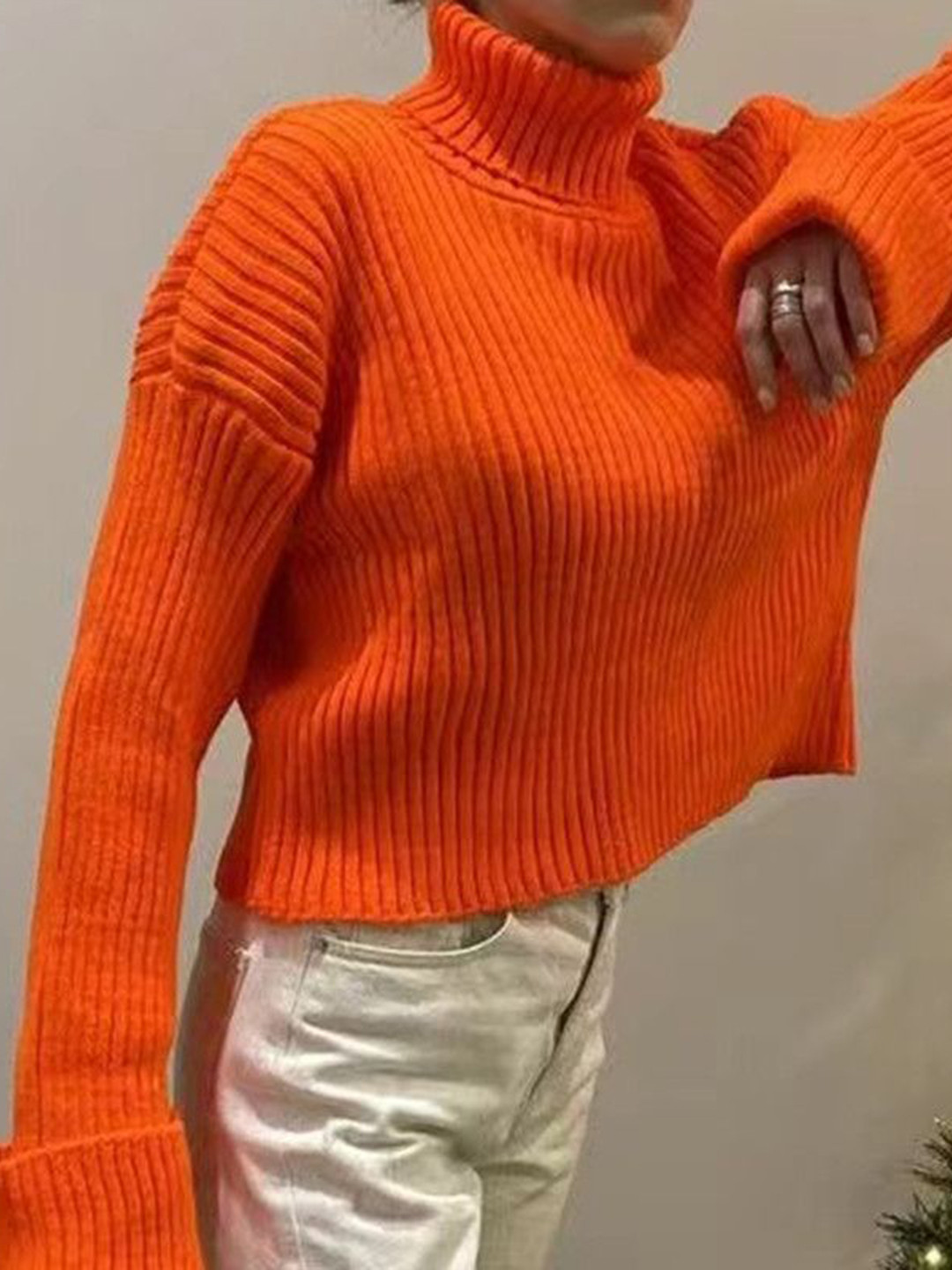 StyleCast Women Ribbed-Knit Turtleneck Cropped Sweater with Fuzzy Detail
