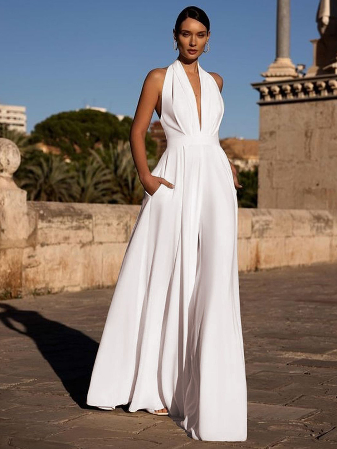 StyleCast Women Halter Neck Sleeveless Basic Jumpsuit with Pocket