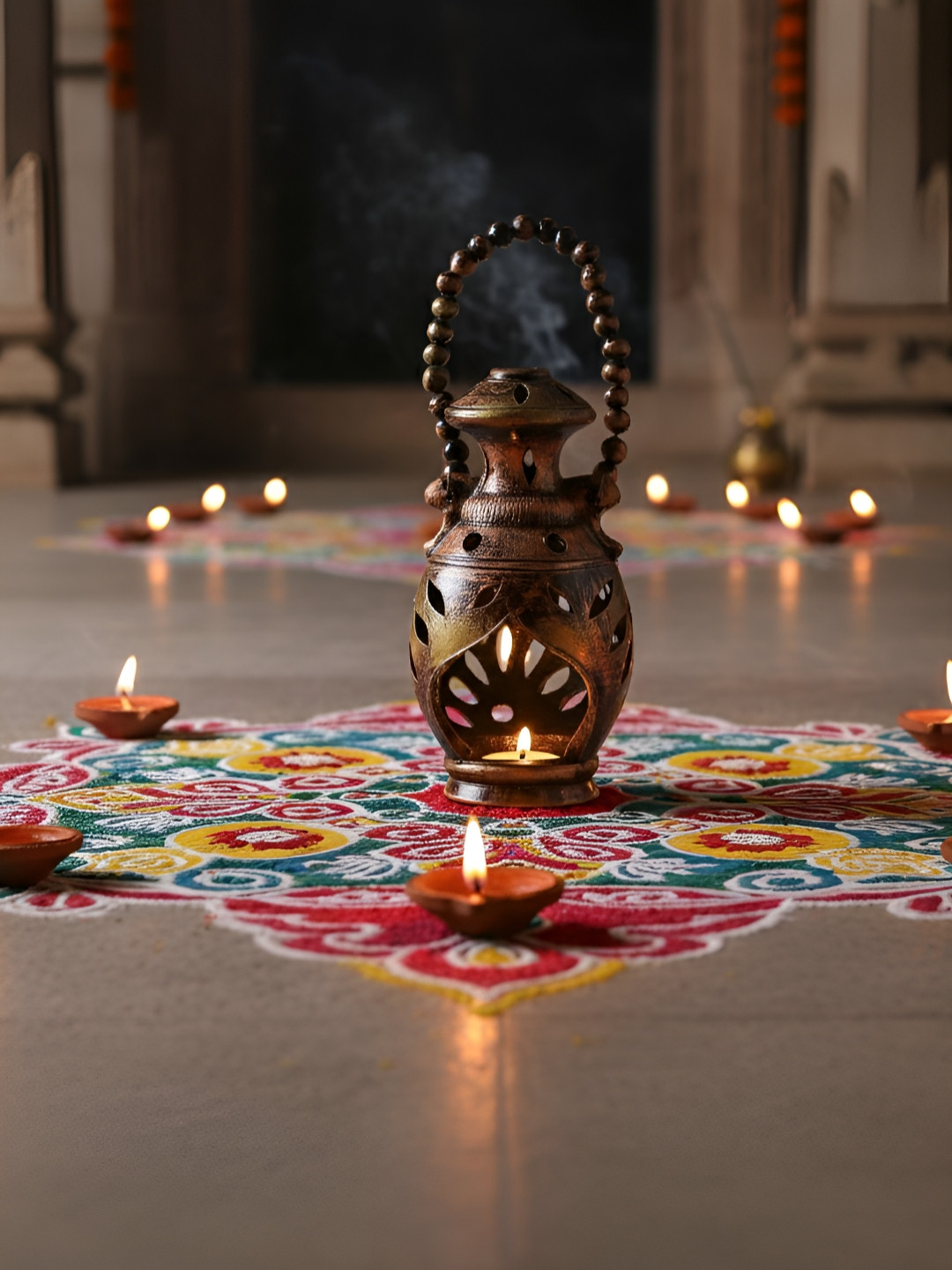 The handicraftian Brown Textured Lantern Designed Hanging Candle Holders