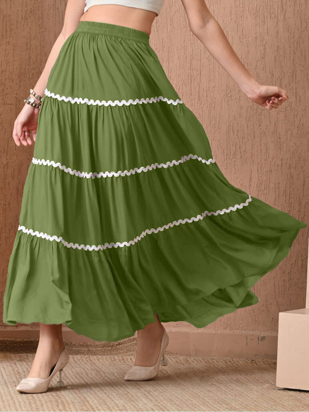 Pinly Women Striped Flared A-Line Maxi Skirts