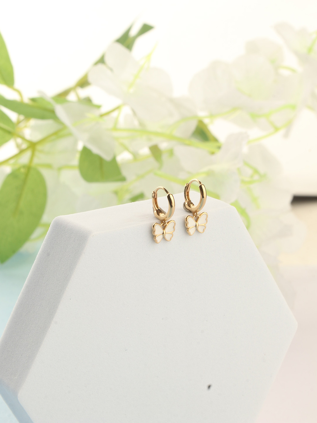 ShimmerTots 925 Sterling Silver 18kt Gold Butterfly Dangle Hoop Earrings For Girls