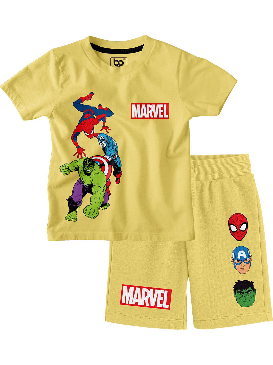 BonOrganik Boys Marvel Printed Short Sleeves Pure Cotton T-shirt With Shorts