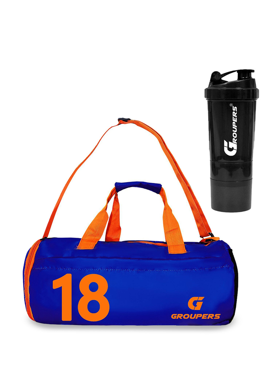 GROUPERS Unisex Medium Sports Or Gym Duffel Bag With Protien Shaker