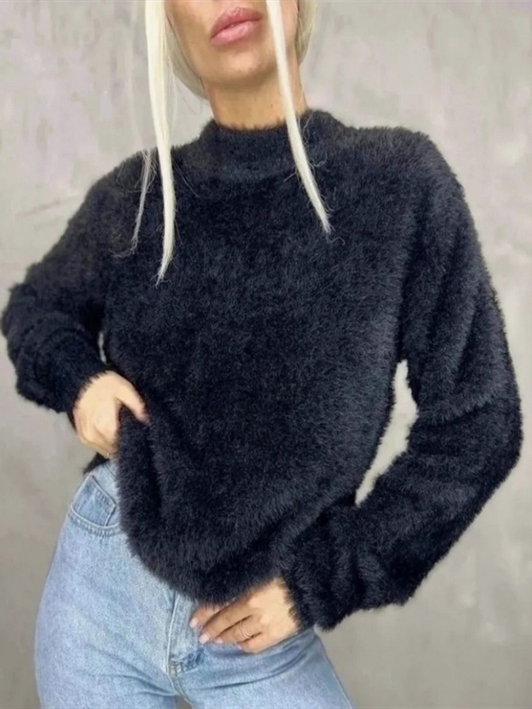 StyleCast Women Mock Collar Fluffy Sweater