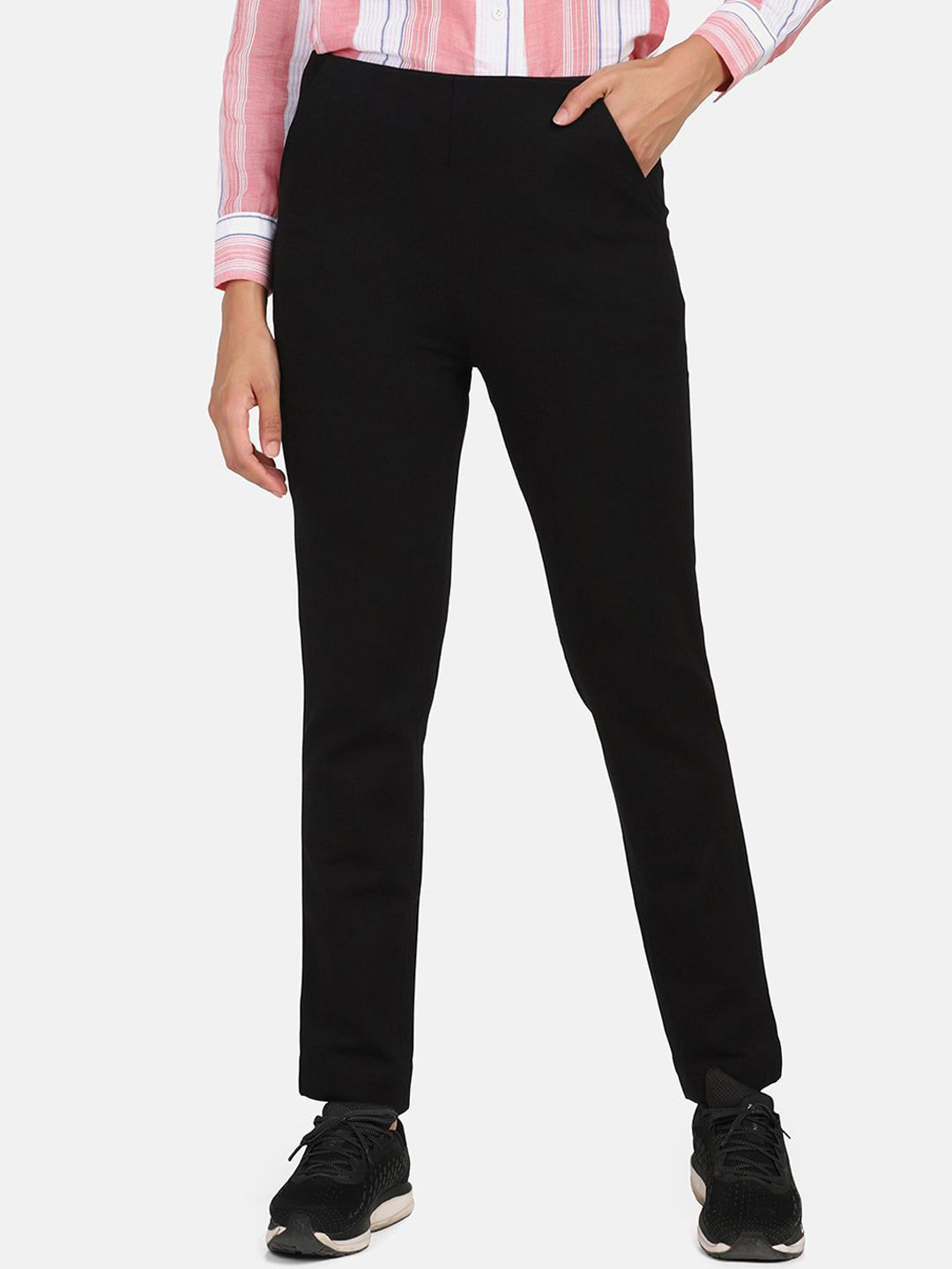 PowerSutra Women Smart Slim Fit Mid-Rise Stretch Trousers