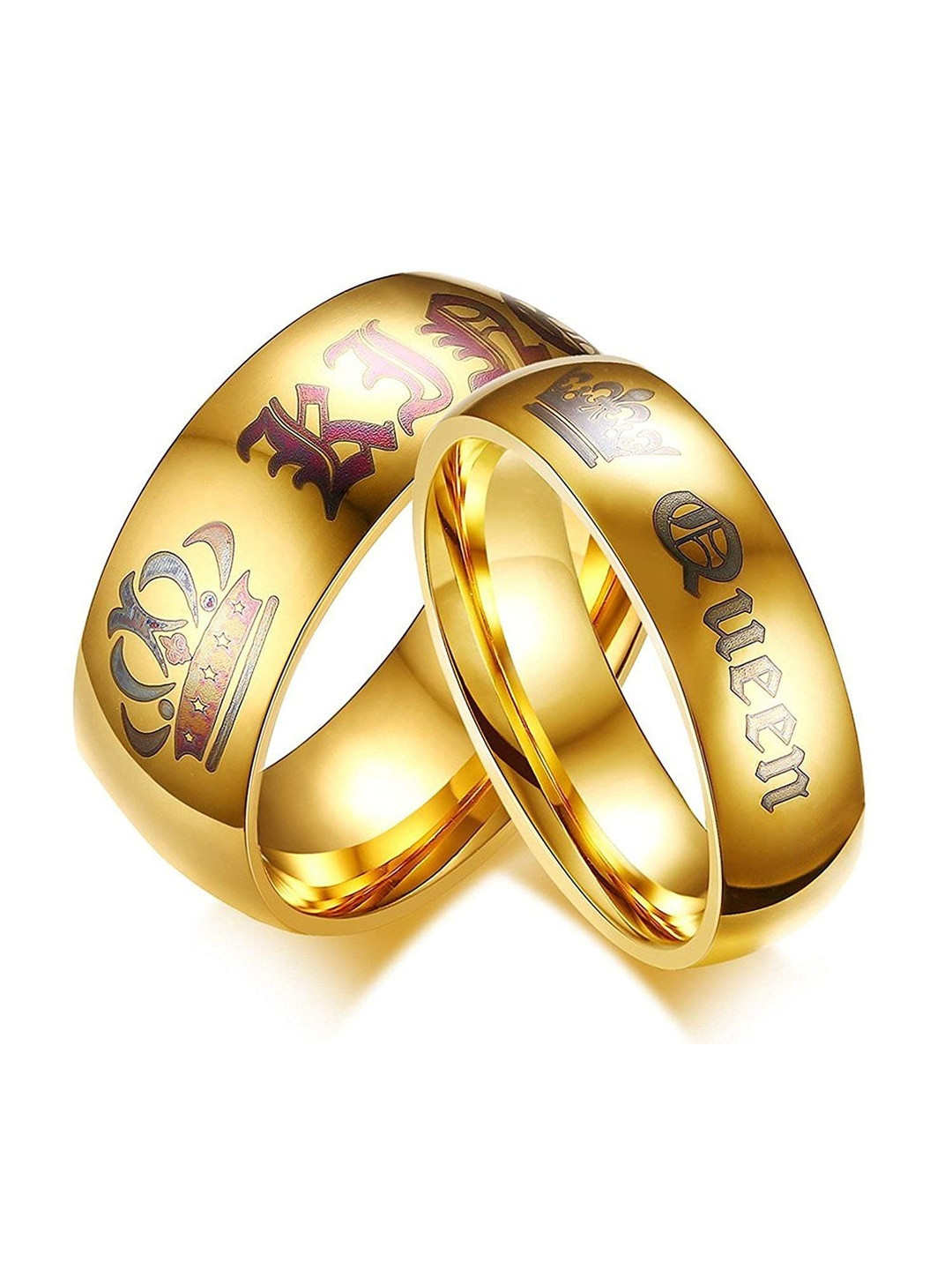 Moneekar Jewels Unisex Gold Couple Crown Stainless Steel Finger Ring