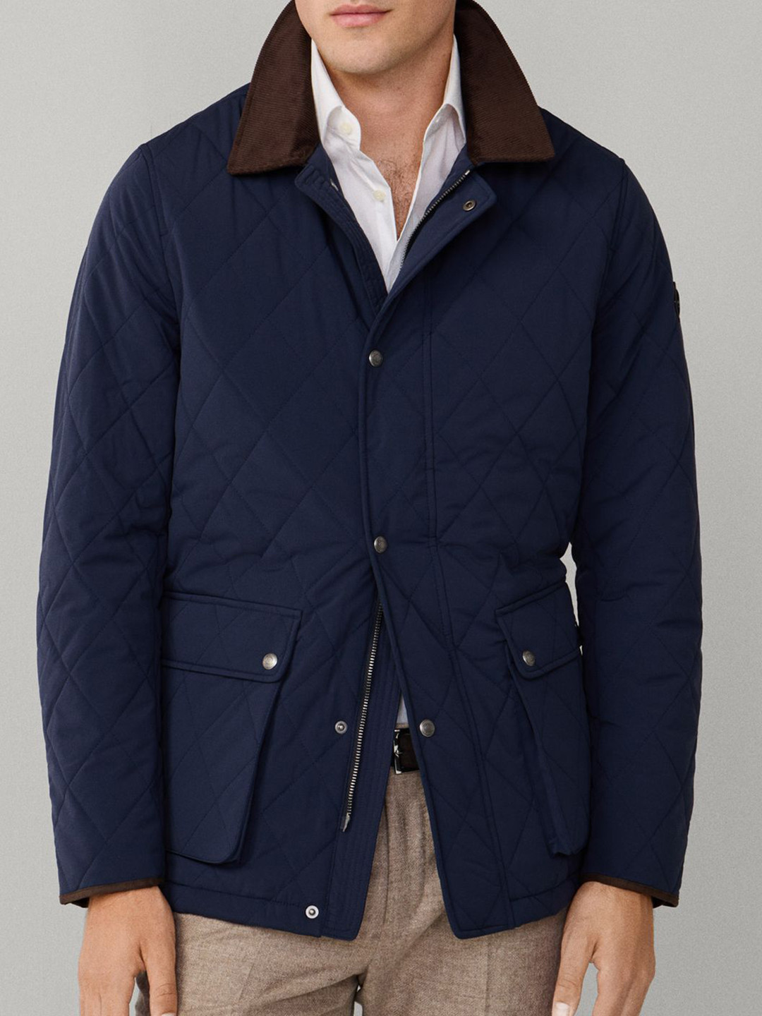 HACKETT LONDON Men Spread Collar Solid Quilted Jacket