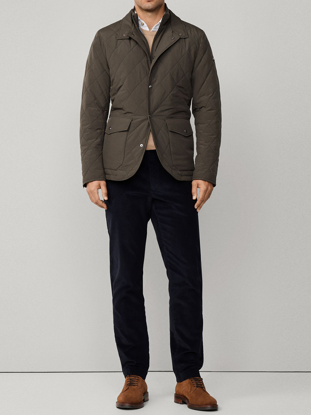 HACKETT LONDON Men Stand Collar Solid Open Front Jacket