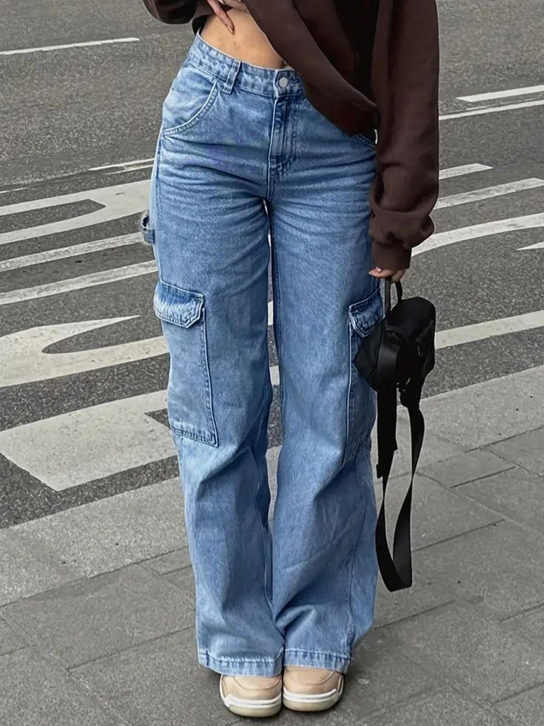 ROBECULT COLLECTION Women Wide Leg High-Rise Light Fade Acid Wash Stretchable Jeans