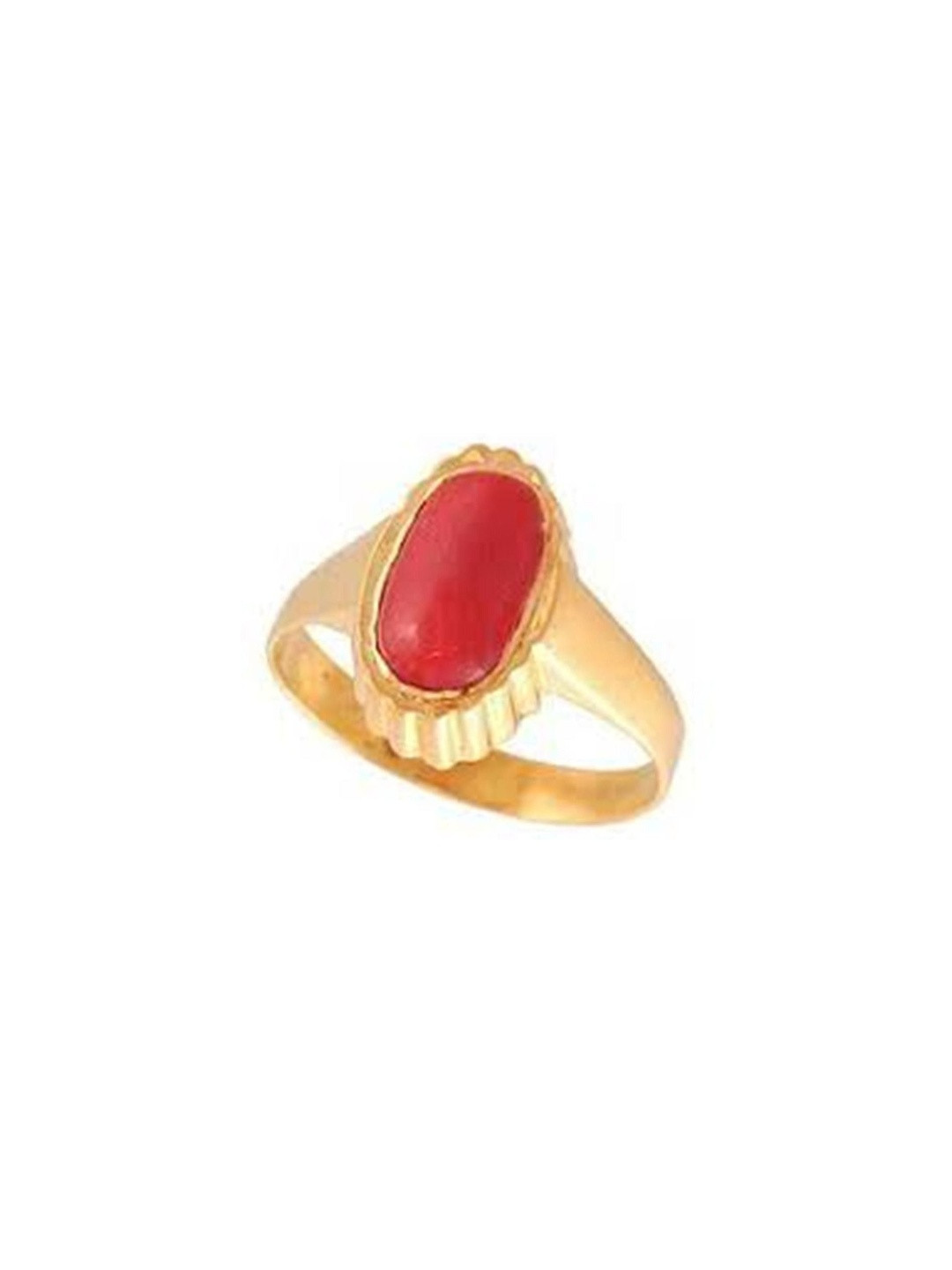 RAVIOUR LIFESTYLE Unisex Red Coral Moonga Gold-Plated Finger Ring