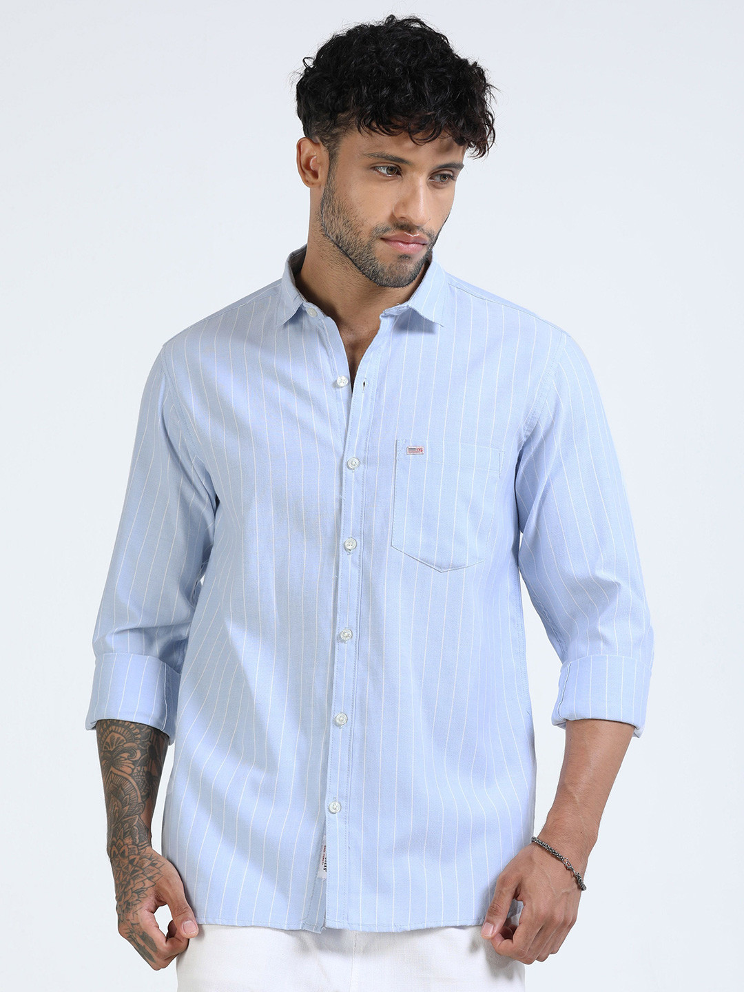 U.S. PITCHERS Men Regular Fit Vertical Striped Casual Shirt