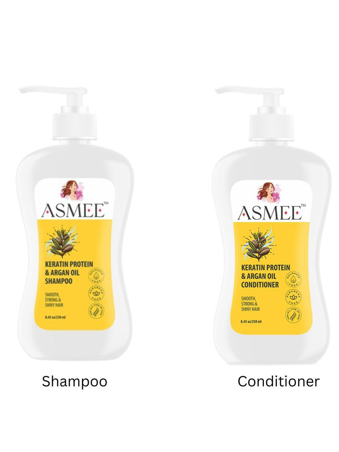 ASMEE Set Of 2 Keratin Protein & Argan Oil Shampoo & Conditioner - 250 ml Each