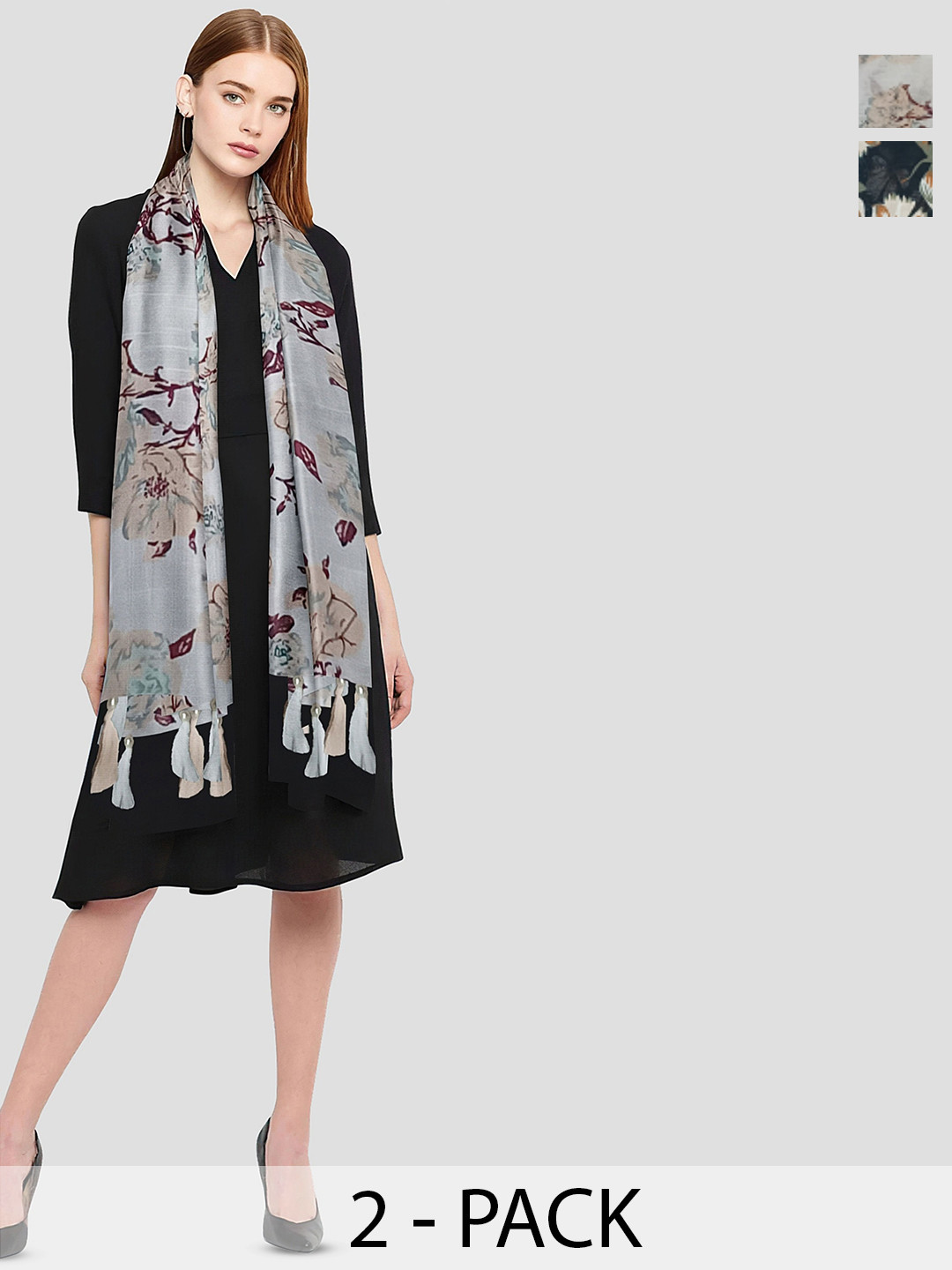 POSHAMPAA be desi Women  Pack Of 2 Printed Scarf with Tasselled Border