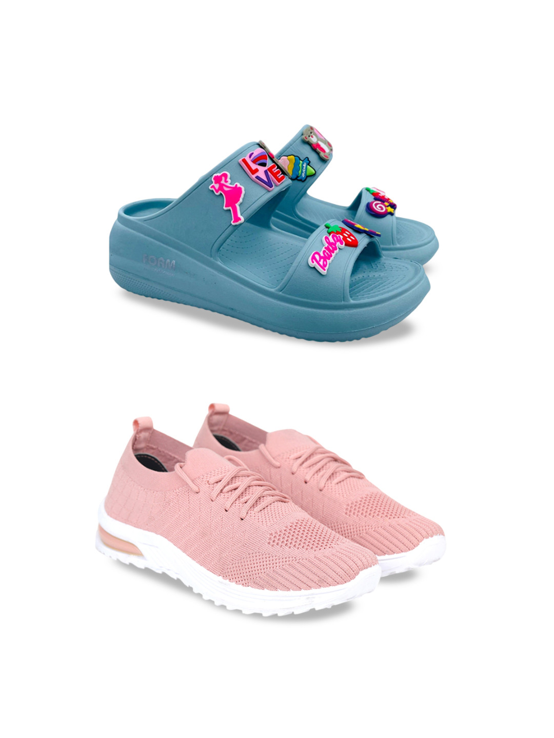 FABBMATE Women Pack of 2 Lace-Ups Sneakers With Flip Flops