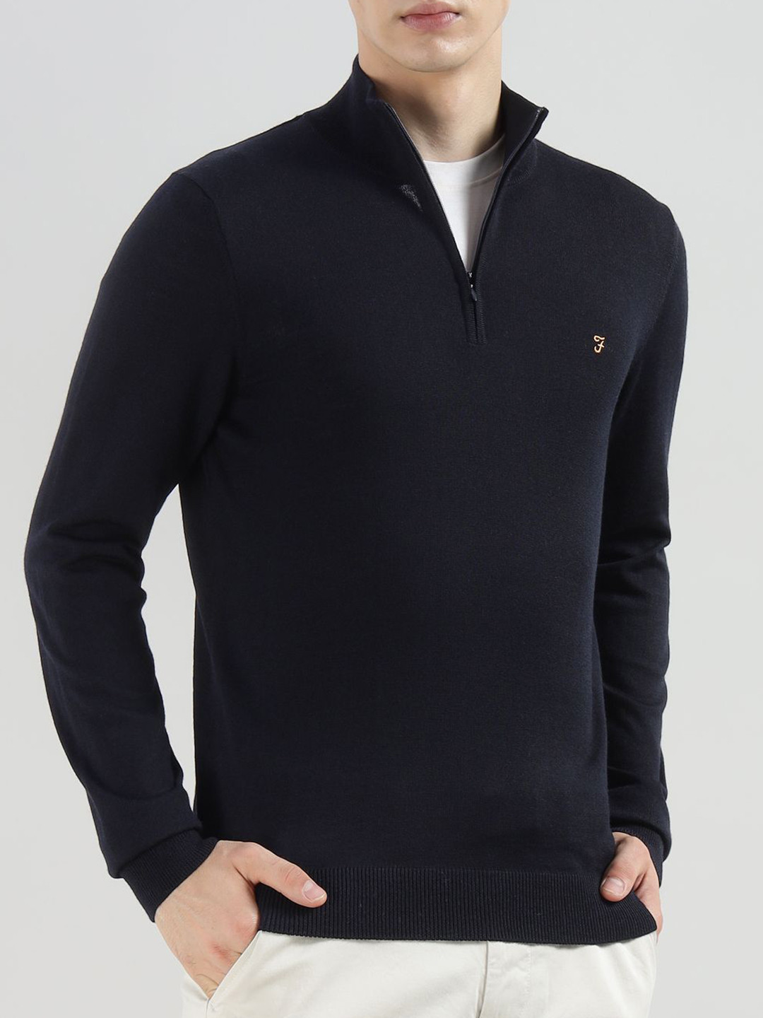 Farah High Neck Half Zipper Woollen Pullover
