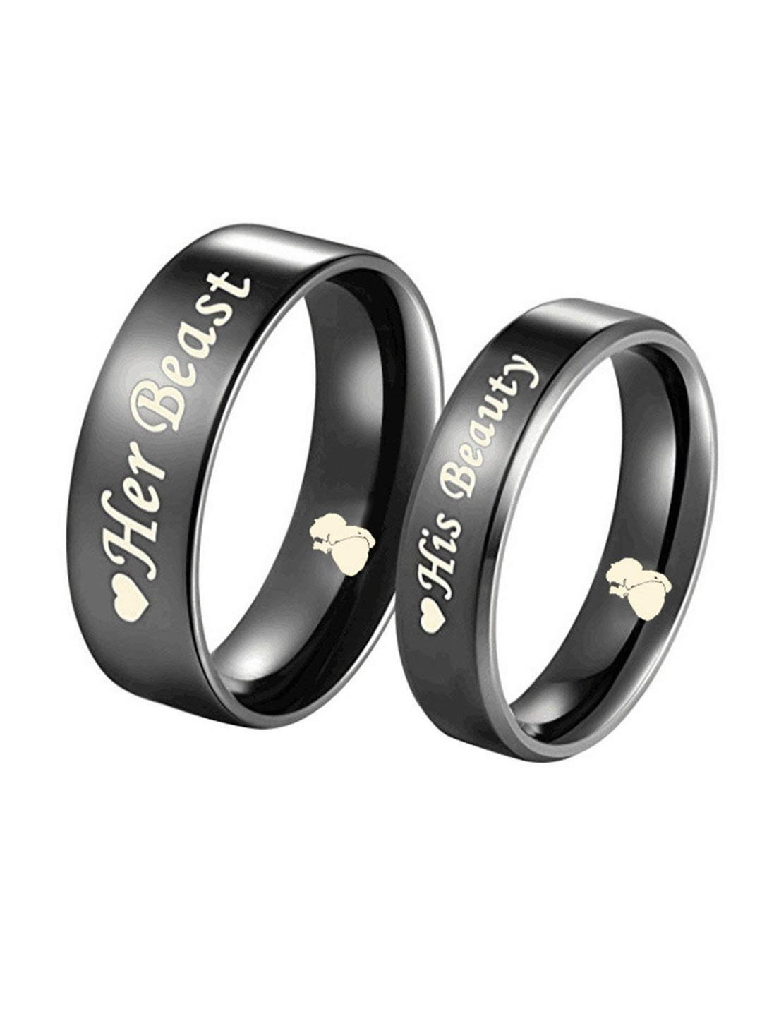 Moneekar Jewels Unisex Set Of 2 Black Titanium Promise Ring