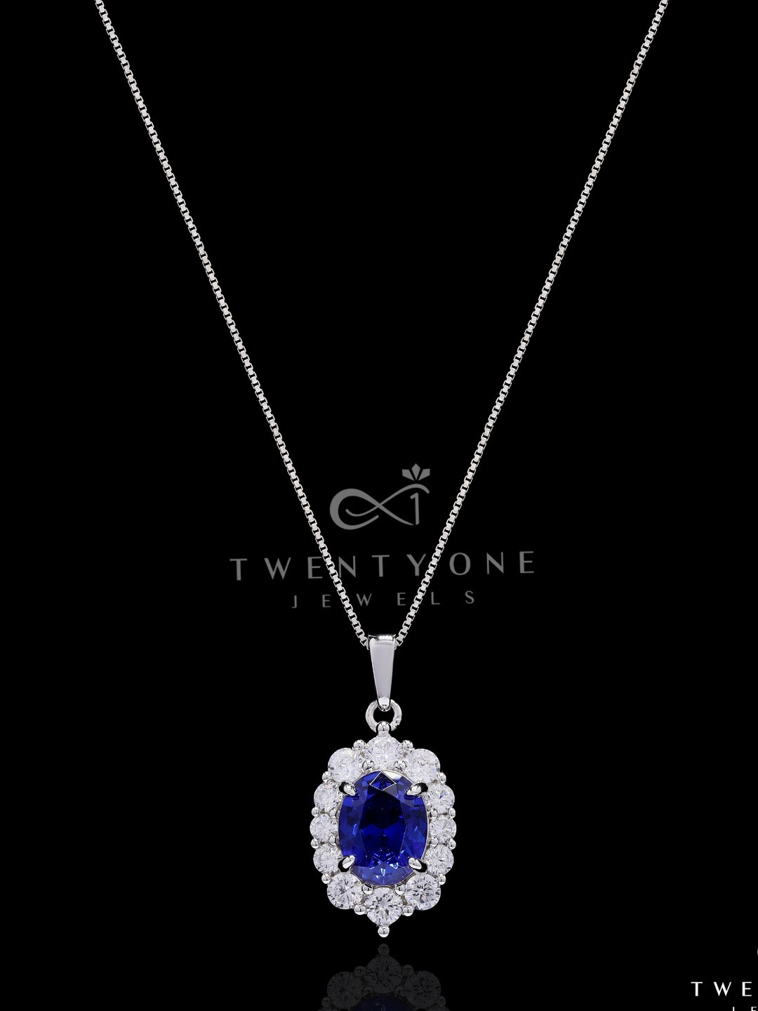 Twenty One Jewels 925 Silver Rhodium-Plated Tanzanite-Studded Jewellery Set