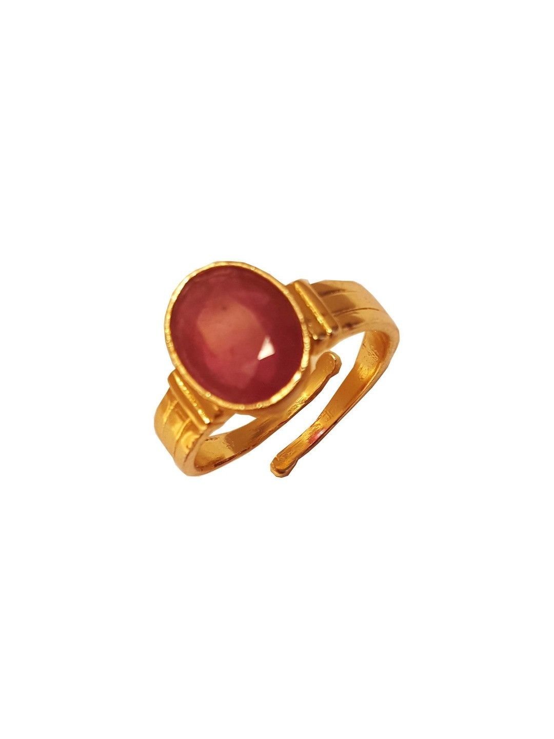 RAVIOUR LIFESTYLE Unisex Gold-Plated Copper Finger Ring with Red Stone