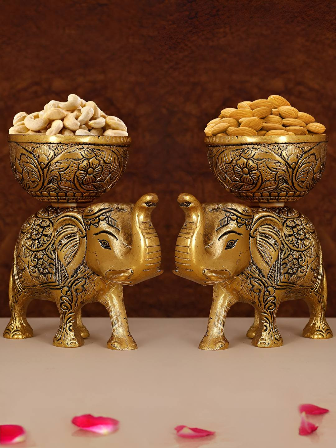 TIED RIBBONS Gold-Toned 2 Pieces Matte Elephant Dry Fruit Serving Bowl