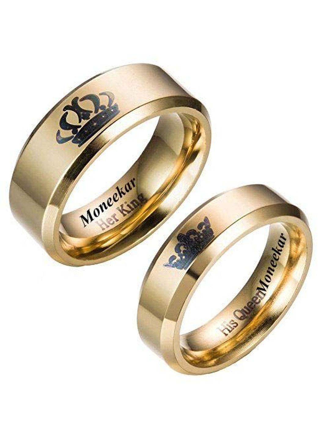 Moneekar Jewels Unisex Set Of 2 Her King/His Queen Titanium Couple Finger Rings