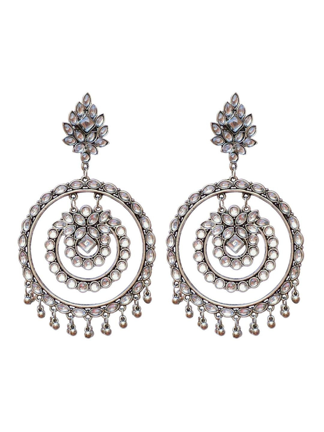 BEYTER German Silver Artificial Stones Studded Mirror Contemporary Drop Earrings