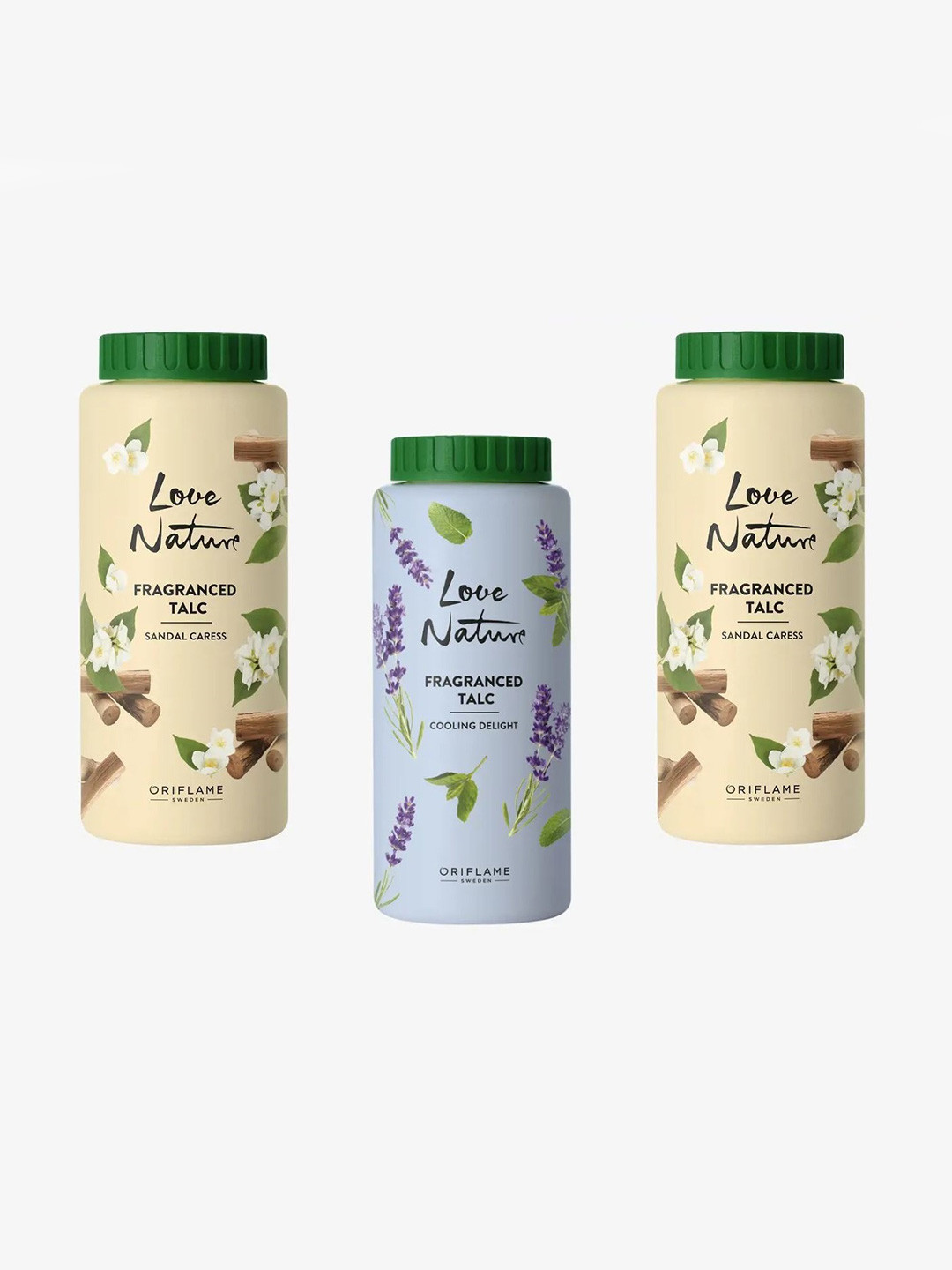 Oriflame Set Of 3 Love Nature Sandal Caress & Cooling Delight Talcum Powder - 100 g Each