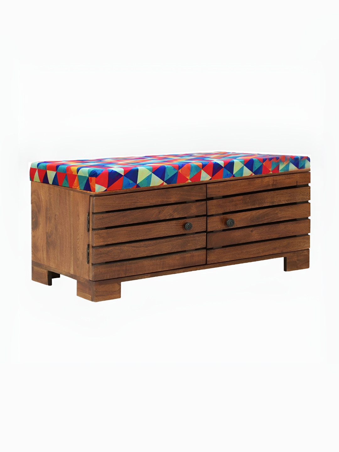 GLOBALLY INDIAN Liliana Brown & Red Printed Honey Oak Finish Wooded 4 Tier Shoe Stand