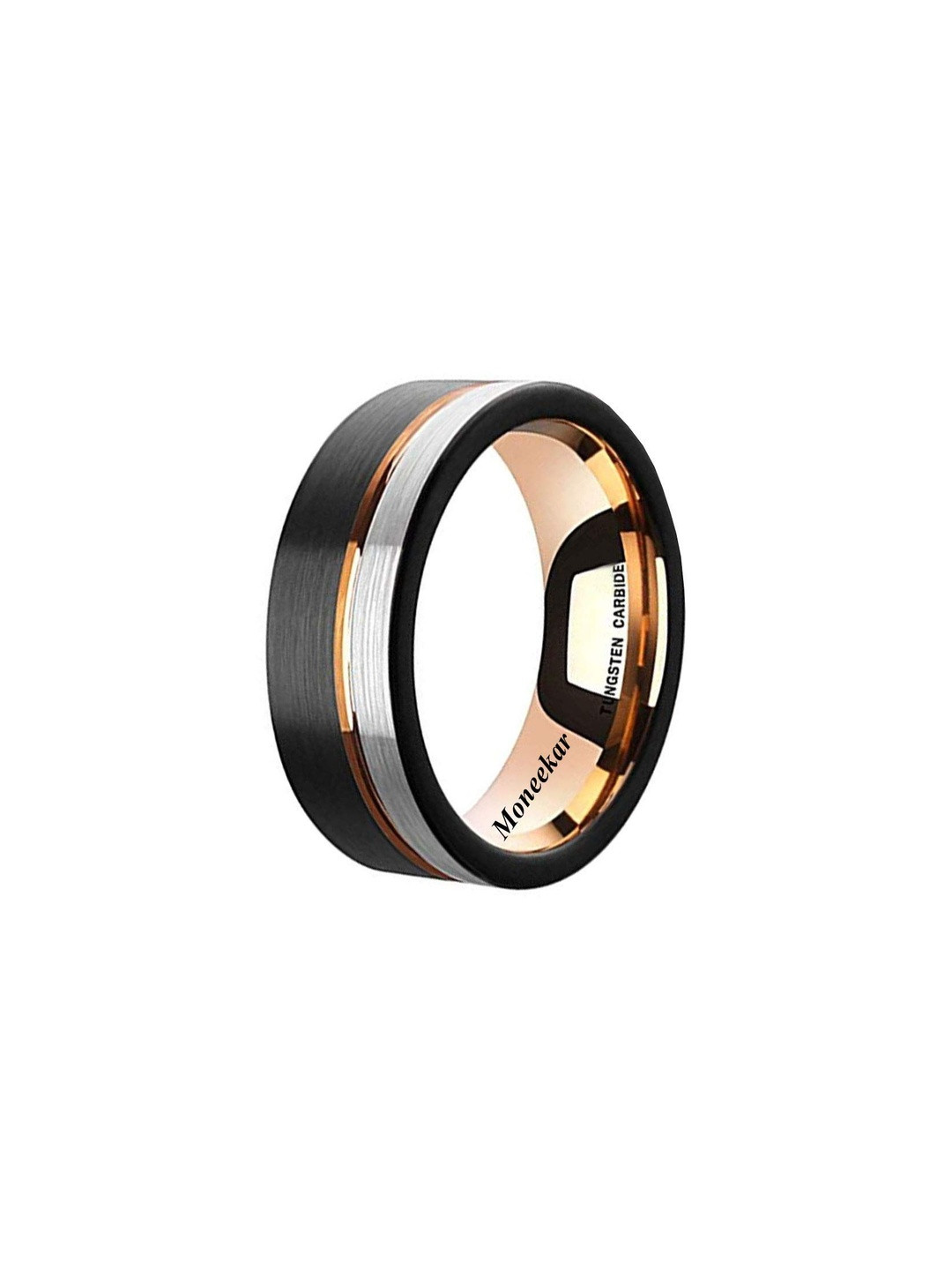 Moneekar Jewels Unisex IP Black-Plated Tungsten Carbide 8mm Wedding Band Finger Ring