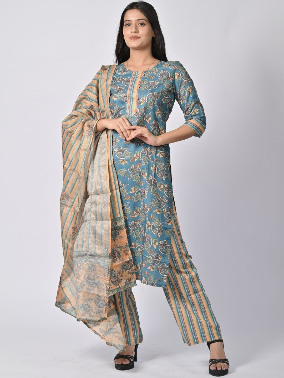 BELLE NOOR Women Ethnic Motifs Printed Regular Kurta with Trousers & Dupatta